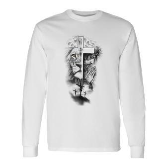 Lion Of Judah Cross Jesus Christian Lord God Believer Long Sleeve T