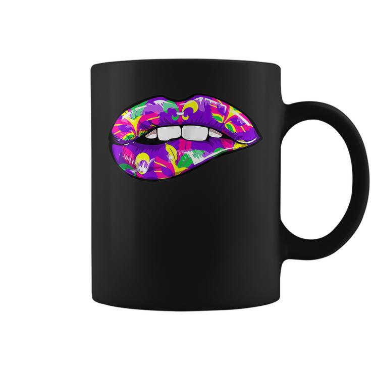 Mardi Gras Carnival Costume Purple Fleur De Lis Lips Outfit Coffee Mug