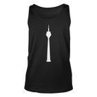 Schwarzes Unisex TankTop mit Weißem Turmdruck Motiv, Modisches Stadtdesign Tee