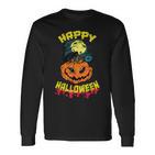 Halloween Grinsender Kürbis Horror Lustiges Spaß Langarmshirts