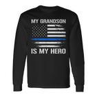 Mein Enkel Ist Mein Held Polizei Opa Oma Thin Blue Line Langarmshirts