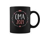 Oma 2021 Tassen Schwarz mit Herzen & Kranz-Design, Geschenk für Großmütter