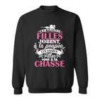 Schwarzes Damen-Sweatshirt mit Jagd-Motiv, Französischer Spruch