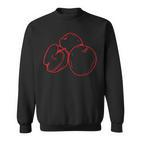 Schwarzes Sweatshirt mit Rotem Apfel-Design, Kreatives Obst Motiv Tee