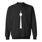 Schwarzes Sweatshirt mit Weißem Turmdruck Motiv, Modisches Stadtdesign Tee