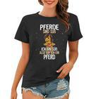 Süßes Schwarzes Pferde-Spruch Frauen Tshirt, Cartoon-Design Tee