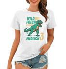 Kindergeburtstag Dino Frauen Tshirt - Wild, Frech & 3 Jahre Alt