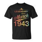 80 Geburtstag 80 Jahre Alt Legendär Seit März 1943 V6 T-Shirt
