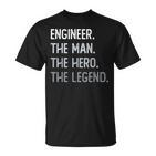 Ingenieur Tribut T-Shirt Der Mann, Der Held, Die Legende Schwarzes Statement-Shirt