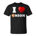 Liebe Zwiebel T-Shirt, Lustiges 'I Love Onion' Motiv mit Herz