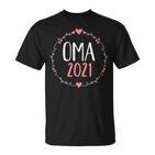 Oma 2021 T-Shirt Schwarz mit Herzen & Kranz-Design, Geschenk für Großmütter