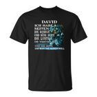 Personalisiertes T-Shirt DAVID 3 Seiten & Wolf-Design in Blau