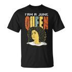 Queens Are Born In June T-Shirt, Afro-Schwarz, Lustiges Geburtstagsmotiv