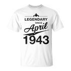80 Geburtstag 80 Jahre Alt Legendär Seit April 1943 V6 T-Shirt