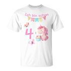 Kinder Mädchen Ich Bin 4 Jahre Alt 4 Geburtstag Einhorn T-Shirt