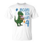 Kinder T-Rex 4. Geburtstag T-Shirt, Lustiges Dino 4 Jahre Motiv