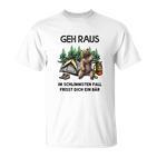 Lustiges Camping T-Shirt Geh Raus, frisst dich ein Bär, Spruch Tee