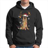 German Shepherd Christmas Reindeer Christmas Lights Pajama  Men Hoodie Graphic Print Hooded Sweatshirt
