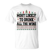 Familien-Weihnachts-T-Shirt: Wer trinkt den Wein? Lustiges Design