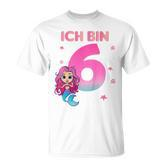 Kinder 6 Geburtstag Mädchen Meerjungfrau Nixe Ich Bin 6 Jahre T-Shirt
