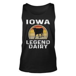 Iowa Dairy Farmer Legend Unisex TankTop mit Retro-Sonnenuntergang & Kuhmotiv - Seseable