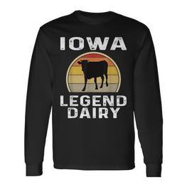 Iowa Dairy Farmer Legend Langarmshirts mit Retro-Sonnenuntergang & Kuhmotiv - Seseable