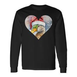 Lustige Ente Weihnachtsmütze Vintage Valentinstag Ente Langarmshirts - Seseable