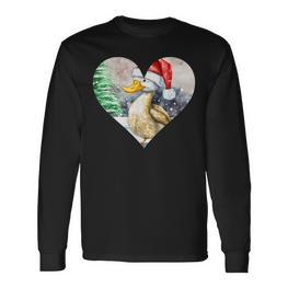 Lustige Ente Weihnachtsmütze Vintage Valentinstag Ente V2 Langarmshirts - Seseable