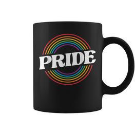 Unisex Schwarzes Tassen, Regenbogen PRIDE Schriftzug, Mode für LGBT+ - Seseable