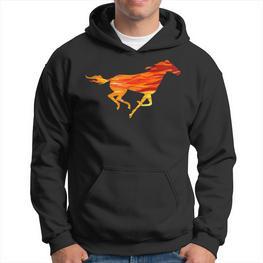 Flammen-Pferd Grafik Hoodie in Schwarz, Feuriges Design für Reiter - Seseable