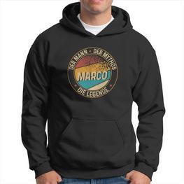 Personalisiertes Schwarzes Hoodie Marco – Mann, Mythos, Legende, Einzigartig - Seseable