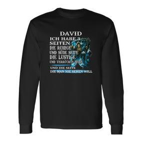 Personalisiertes Langarmshirts DAVID 3 Seiten & Wolf-Design in Blau - Seseable De