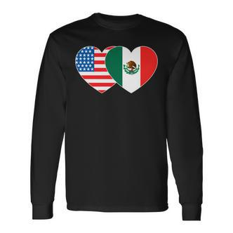 Doppelherz Mexiko & USA Flagge Langarmshirt für mexikanisch-amerikanische Patrioten Langarmshirts - Seseable De