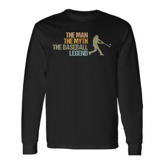 Vintage Man Myth Baseball Legend Sport Lover Retro Spieler Langarmshirts - Seseable De