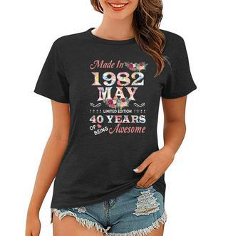 1982 Mai Vintage Blumen Frauen Tshirt, 40 Jahre Awesome - Seseable De