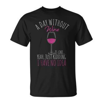 Humorvolles T-Shirt für Weintrinker - Ein Tag ohne Wein in Schwarz - Seseable De