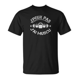 Schwarzes T-Shirt mit J'peux pas j'ai muscu & Hantel Design, Workout Motiv Tee - Seseable De
