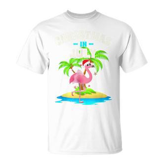 Tropischer Rosa Flamingo T-Shirt, Hawaii Sommer Niedlich, Weihnachten im Juli - Seseable De