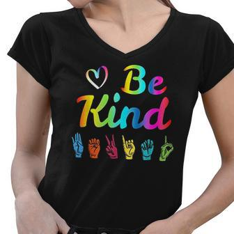 Be Kind Love Asl Sign Language Nonverbal Teacher Student Women V-Neck T-Shirt - Thegiftio UK