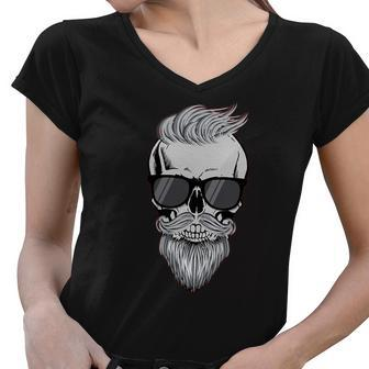 Bearded Skull Shirt Bearded Skeleton Shirt Halloween Beard Women V-Neck T-Shirt - Thegiftio UK