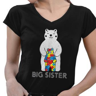 Big Sister Bear Awareness Love Support Mom Lo Women V-Neck T-Shirt - Thegiftio UK