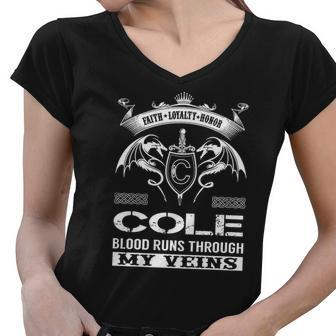 Cole Last Name Surname Tshirt Women V-Neck T-Shirt - Thegiftio UK