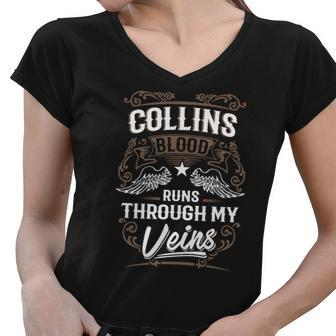 Collins Blood Runs Through My Veins Legend Name Gifts T Shirt Women V-Neck T-Shirt - Thegiftio UK