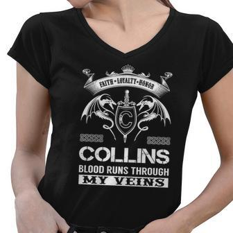Collins Last Name Surname Tshirt Women V-Neck T-Shirt - Thegiftio UK