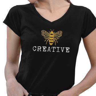 Cute Bee Creative Art Teacher Women V-Neck T-Shirt - Thegiftio UK