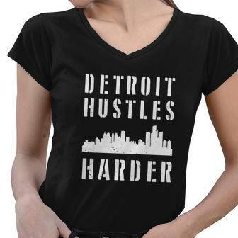 Detroit Hustles Harder City Silhouette Women V-Neck T-Shirt - Thegiftio UK