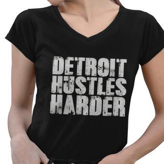 Detroit Hustles Harder T-Shirt Detroit Shirt 2 Women V-Neck T-Shirt - Thegiftio UK