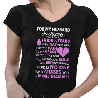 For My Husband In Heaven Tshirts Women V-Neck T-Shirt - Thegiftio UK