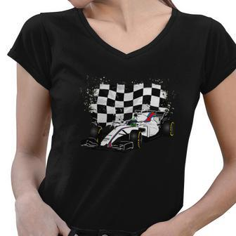 Formula One - Formula 1 - Racing Flag Women V-Neck T-Shirt - Thegiftio UK