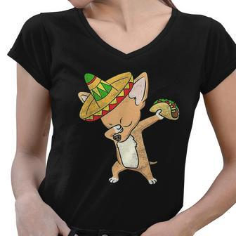 Funny Mexican Chihuahua Dog Taco Dabbing Women V-Neck T-Shirt - Thegiftio UK